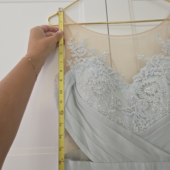 Marchesa Notte Silk Blue Embellished Embroidered Mesh Sheer Panel Detail Gown - Picture 4 of 15